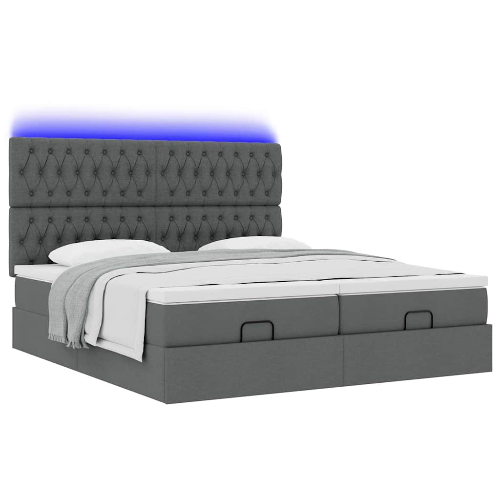 Cadre de lit ottoman avec matelas gris foncé 200x200cm tissu - XIOS