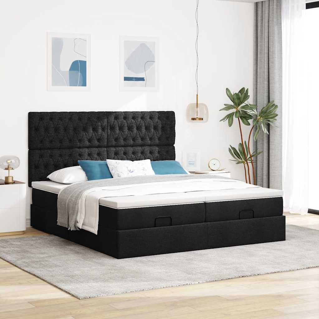 Cadre de lit ottoman avec matelas noir 200x200cm tissu - XIOS