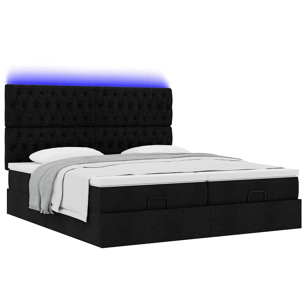 Cadre de lit ottoman avec matelas noir 200x200cm tissu - XIOS