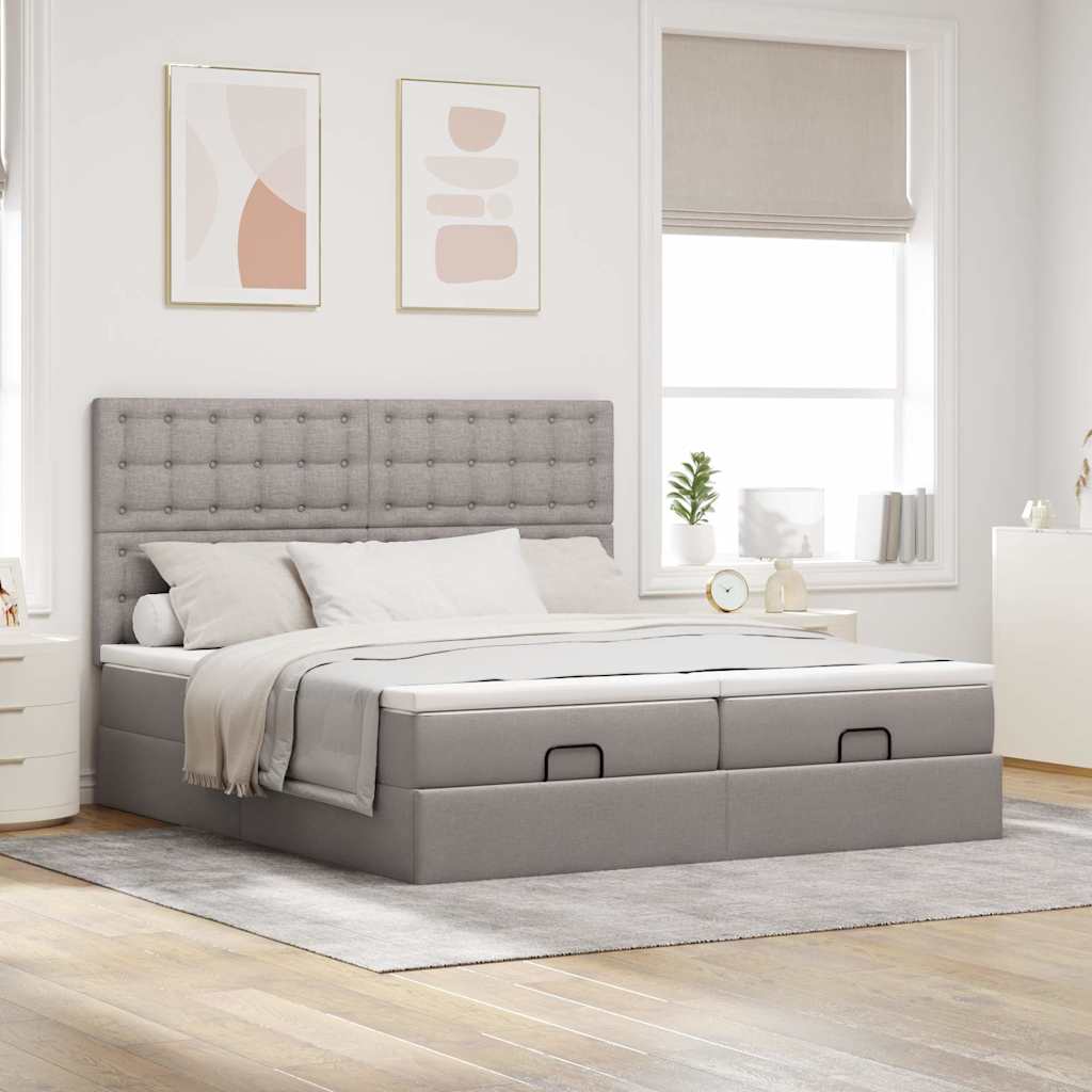 Cadre de lit ottoman avec matelas taupe 160x200 cm tissu - XIOS