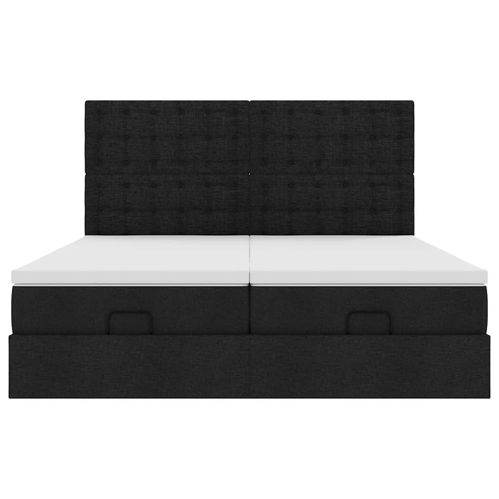 Cadre de lit ottoman avec matelas noir 180x200cm tissu