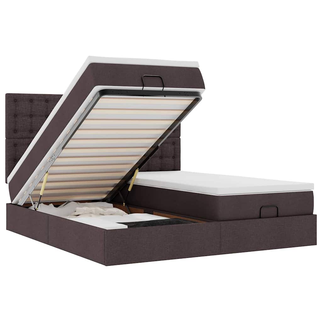 Cadre de lit ottoman avec matelas marron foncé 180x200 cm tissu - XIOS