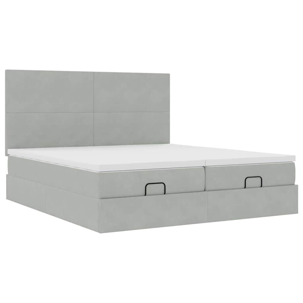 Cadre de lit ottoman et matelas gris clair 160x200cm velours - XIOS