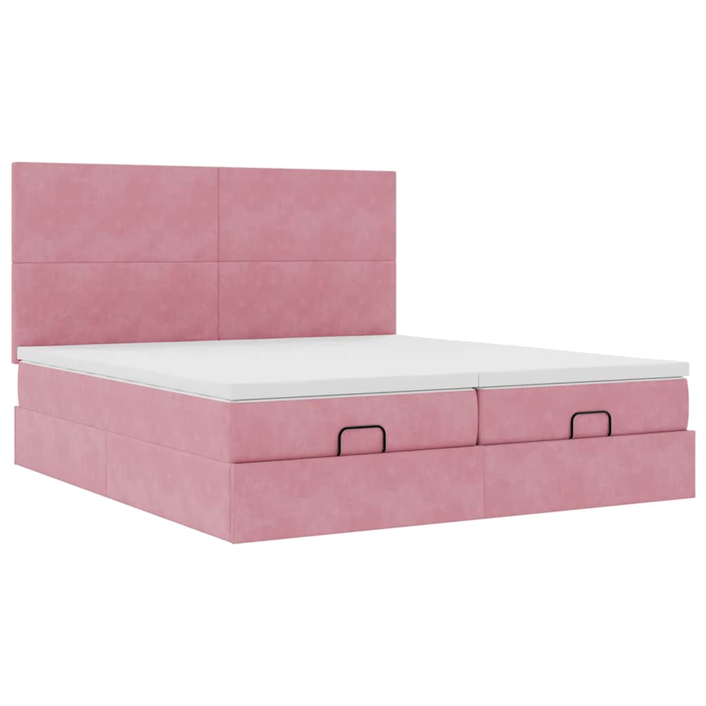 Cadre de lit ottoman avec matelas rose 160x200 cm velours - XIOS