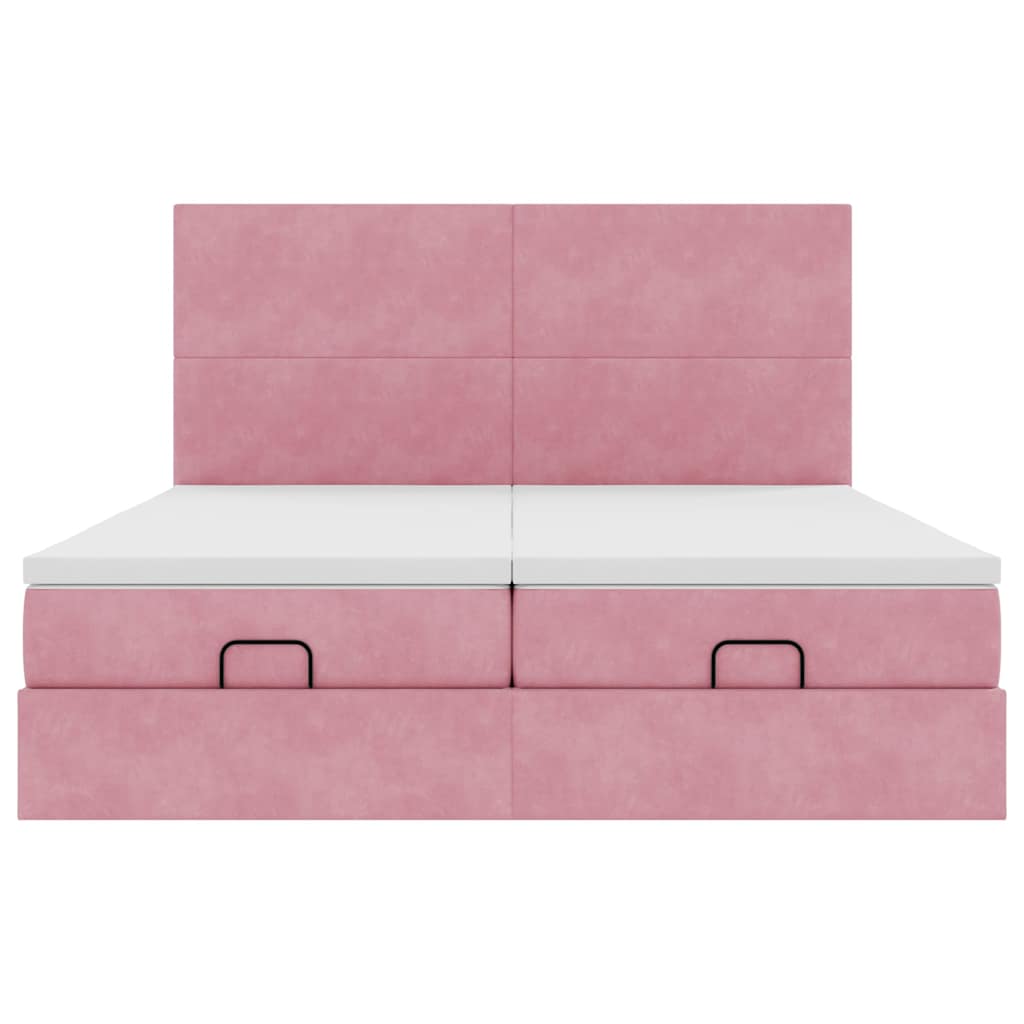 Cadre de lit ottoman avec matelas rose 160x200 cm velours - XIOS