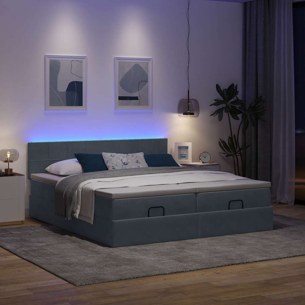 Cadre de lit ottoman avec matelas gris foncé 200x200 cm velours - XIOS