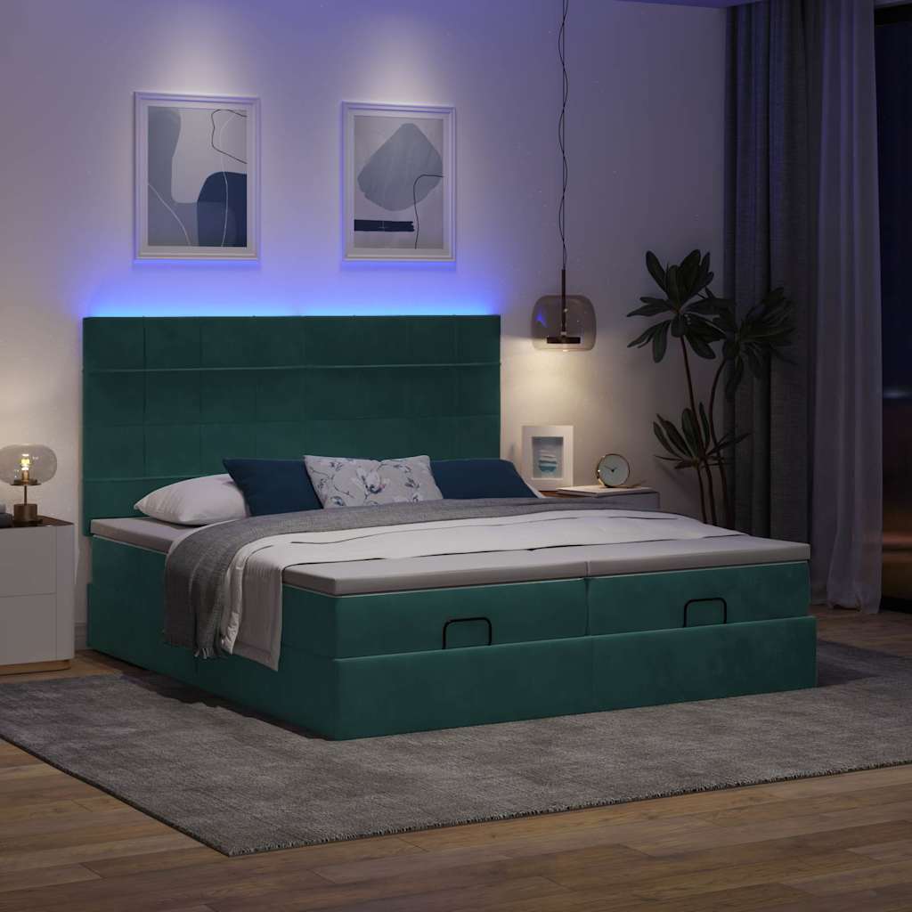 Cadre de lit ottoman avec matelas vert foncé 160x200 cm velours - XIOS