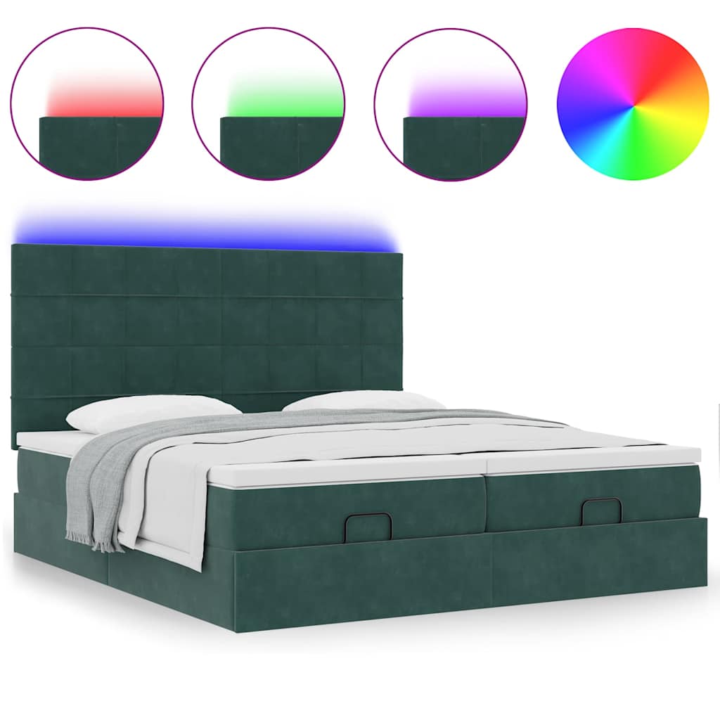 Cadre de lit ottoman avec matelas vert foncé 160x200 cm velours - XIOS