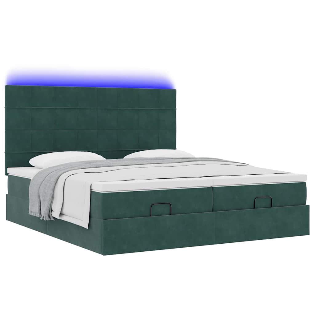 Cadre de lit ottoman avec matelas vert foncé 160x200 cm velours - XIOS