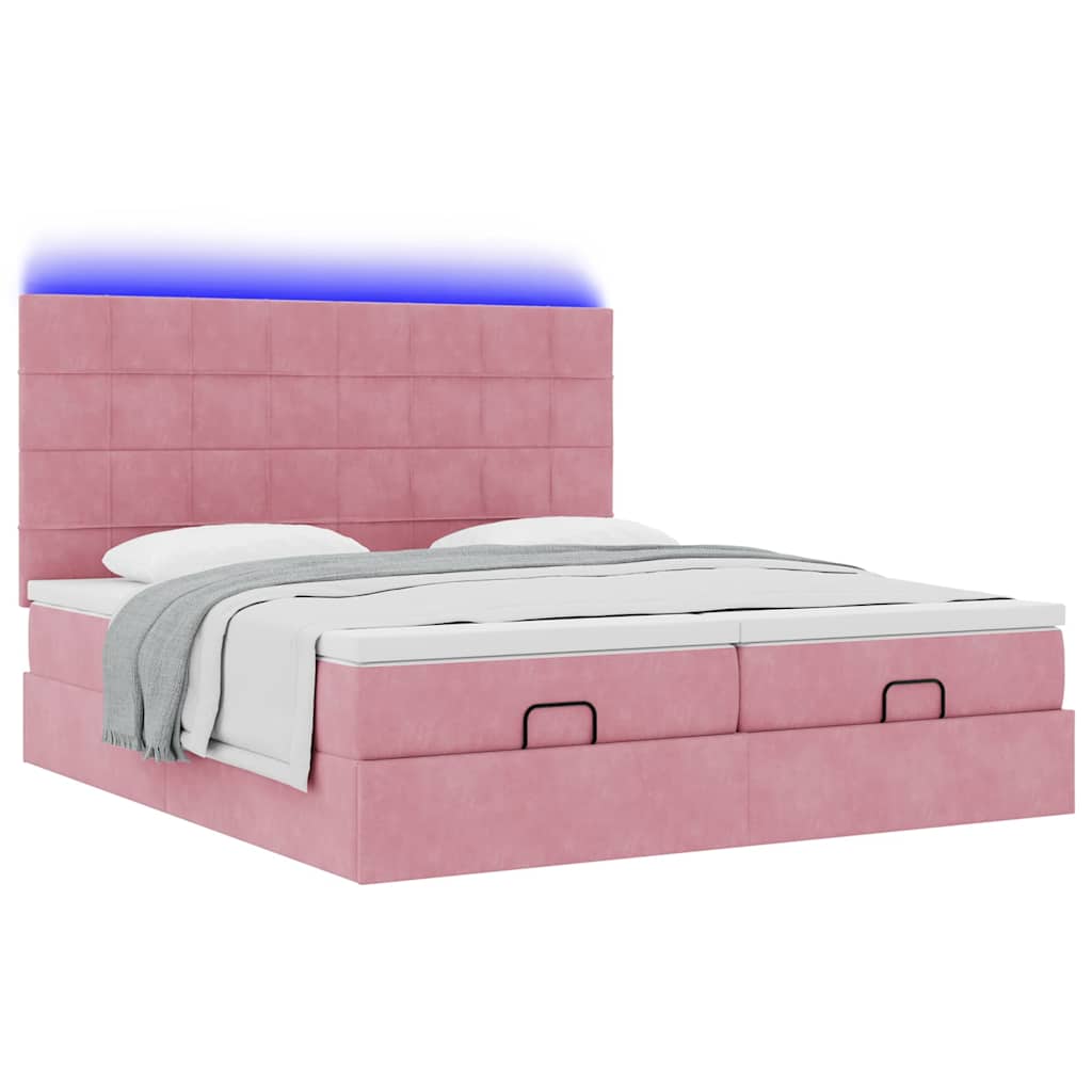 Cadre de lit ottoman avec matelas rose 160x200 cm velours - XIOS