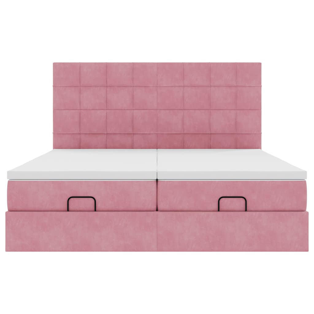 Cadre de lit ottoman avec matelas rose 160x200 cm velours - XIOS