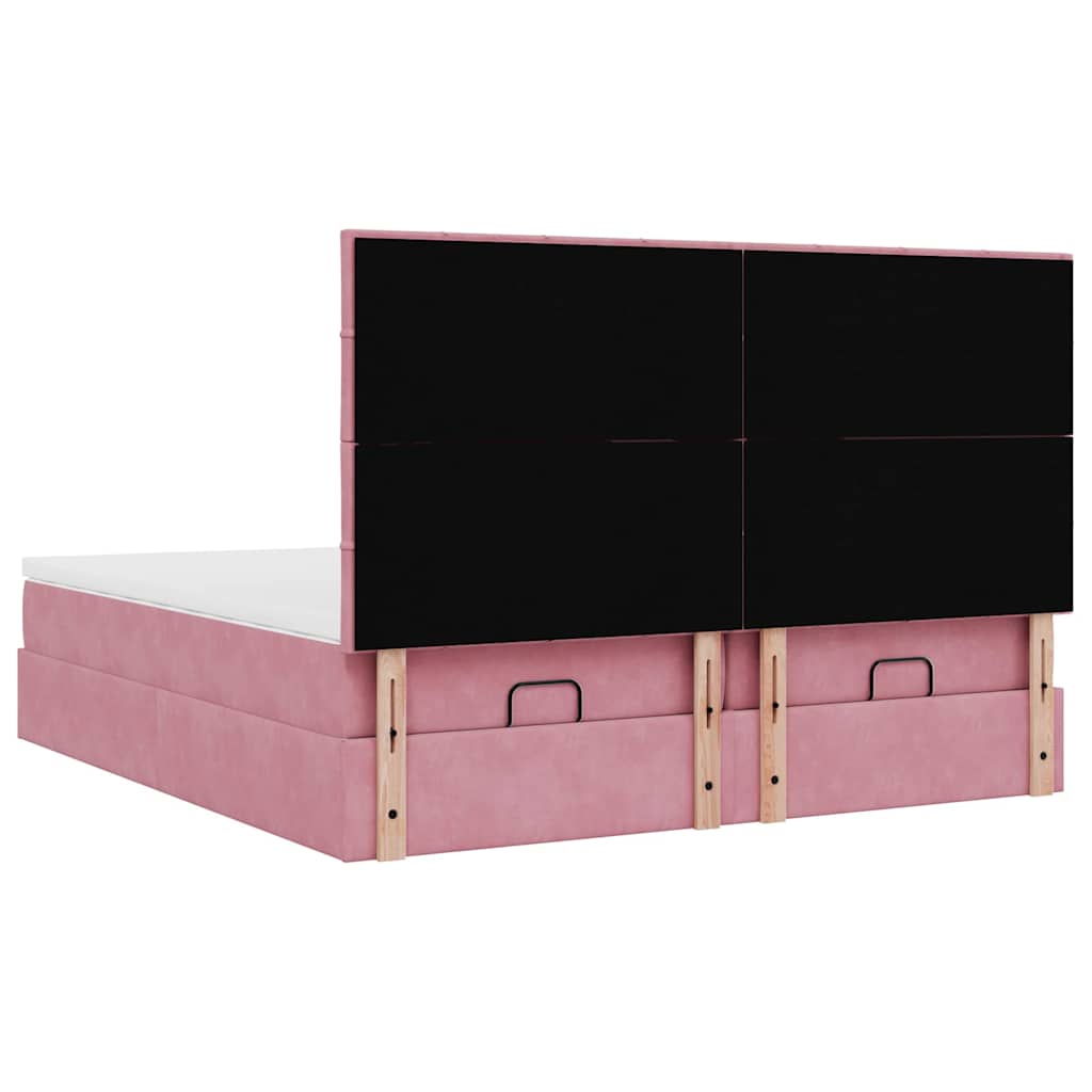Cadre de lit ottoman avec matelas rose 160x200 cm velours - XIOS