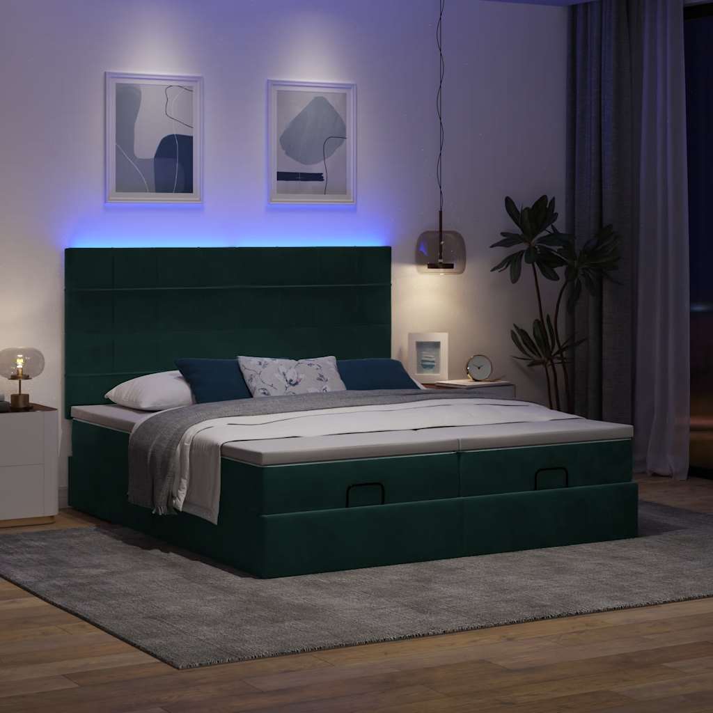 Cadre de lit ottoman avec matelas vert foncé 180x200cm velours - XIOS