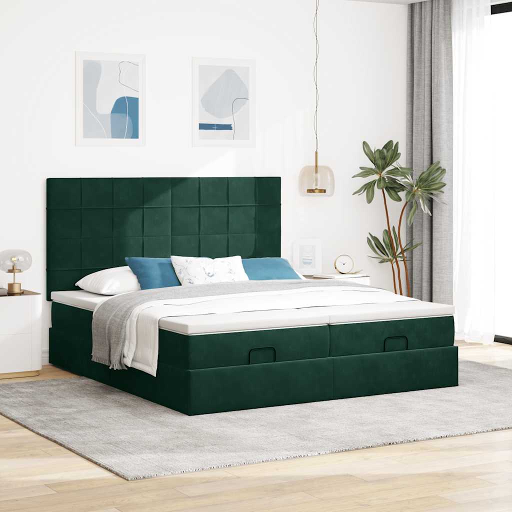 Cadre de lit ottoman avec matelas vert foncé 180x200cm velours - XIOS