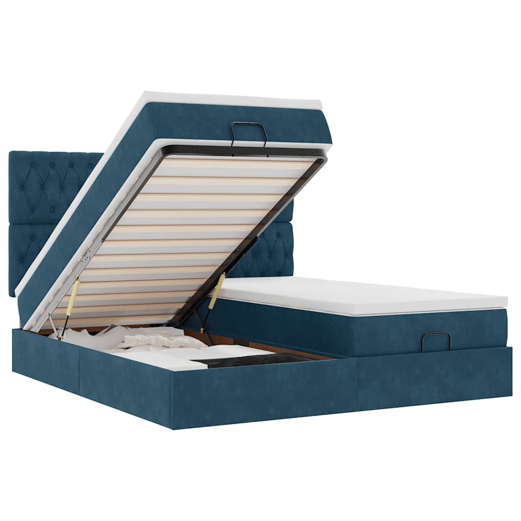 Cadre de lit ottoman avec matelas bleu foncé 160x200 cm velours - XIOS