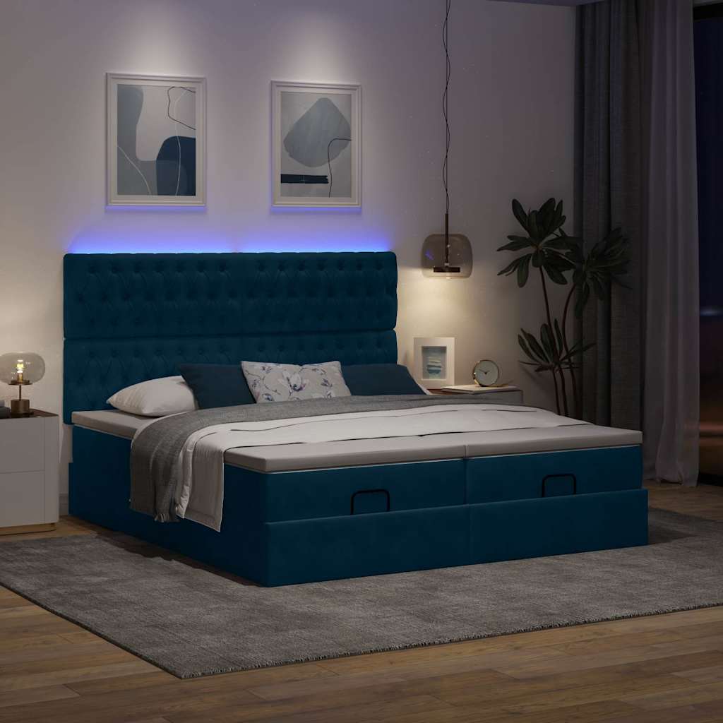 Cadre de lit ottoman avec matelas bleu foncé 160x200 cm velours - XIOS
