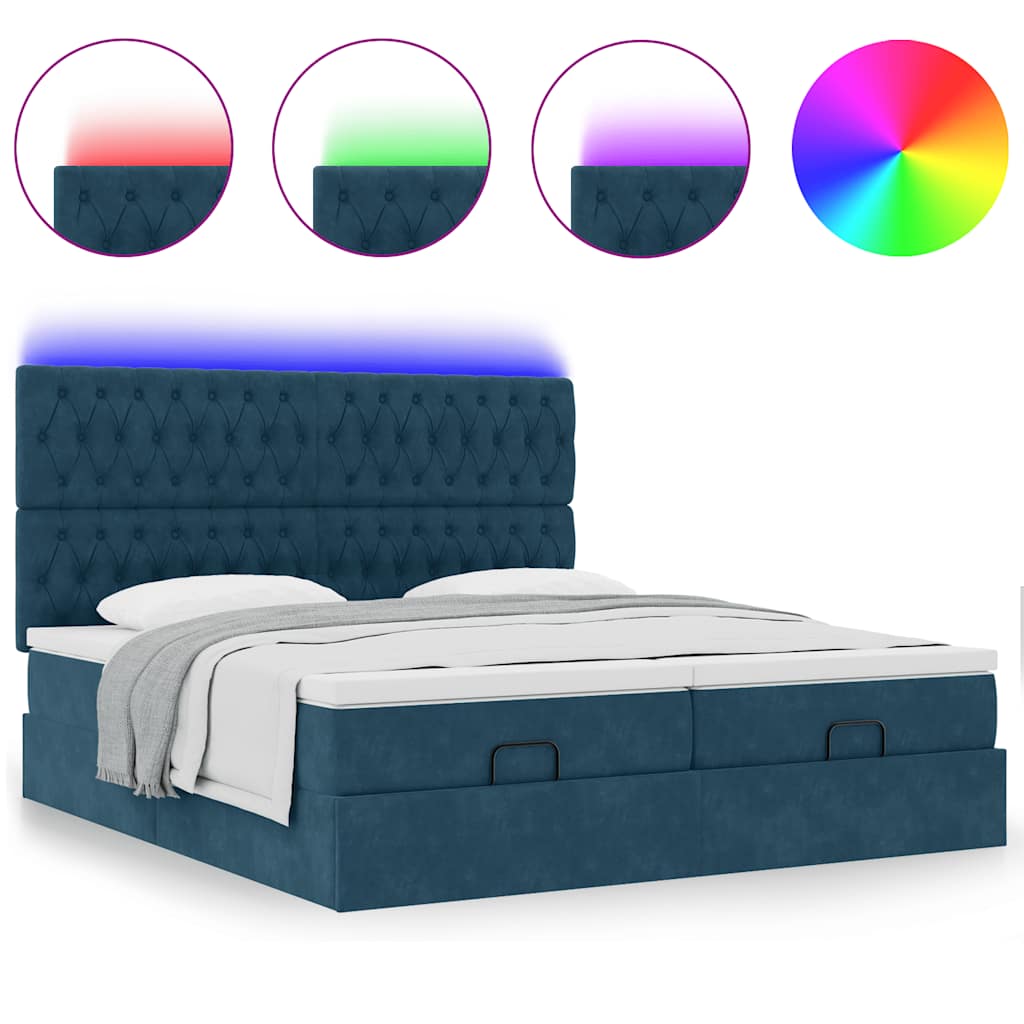 Cadre de lit ottoman avec matelas bleu foncé 160x200 cm velours - XIOS
