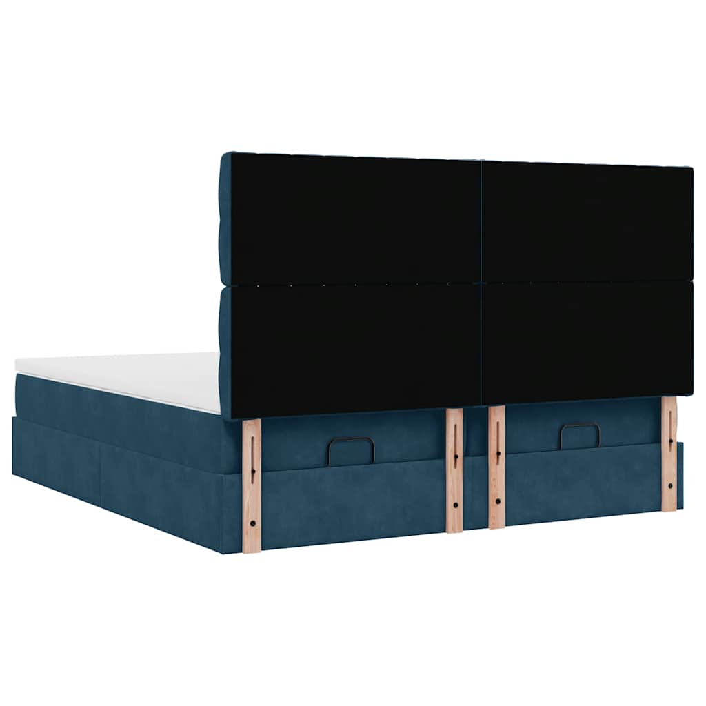 Cadre de lit ottoman avec matelas bleu foncé 160x200 cm velours - XIOS