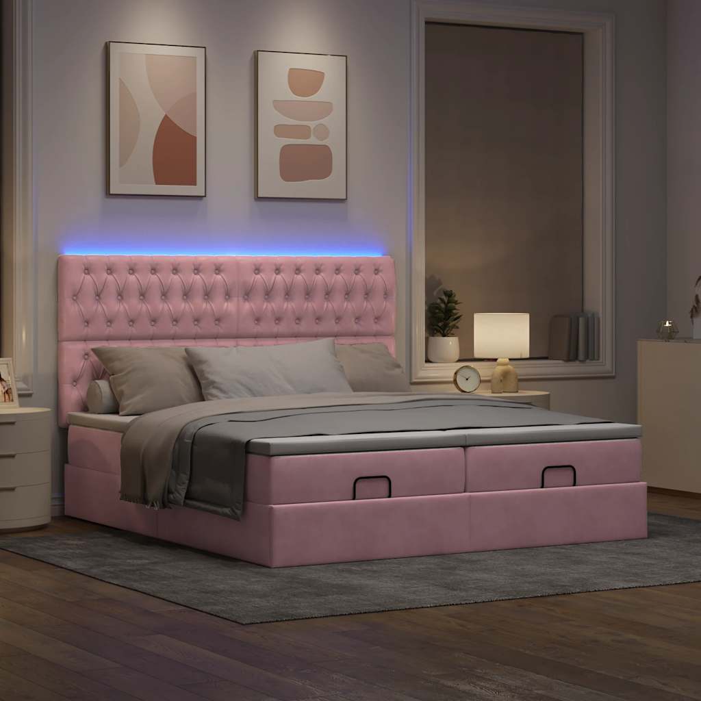 Cadre de lit ottoman avec matelas rose 160x200 cm velours - XIOS