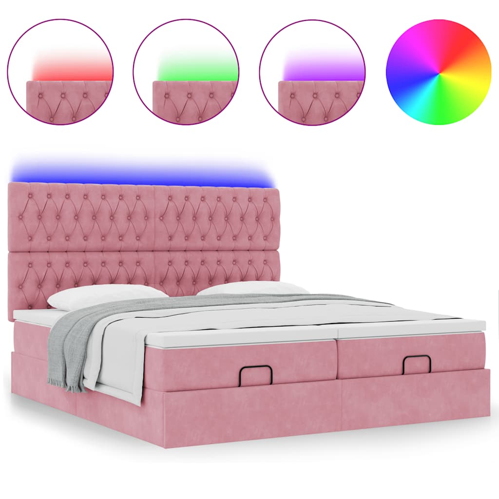 Cadre de lit ottoman avec matelas rose 160x200 cm velours - XIOS