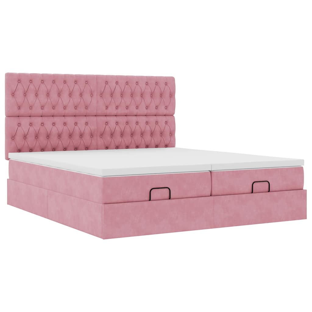 Cadre de lit ottoman avec matelas rose 160x200 cm velours - XIOS