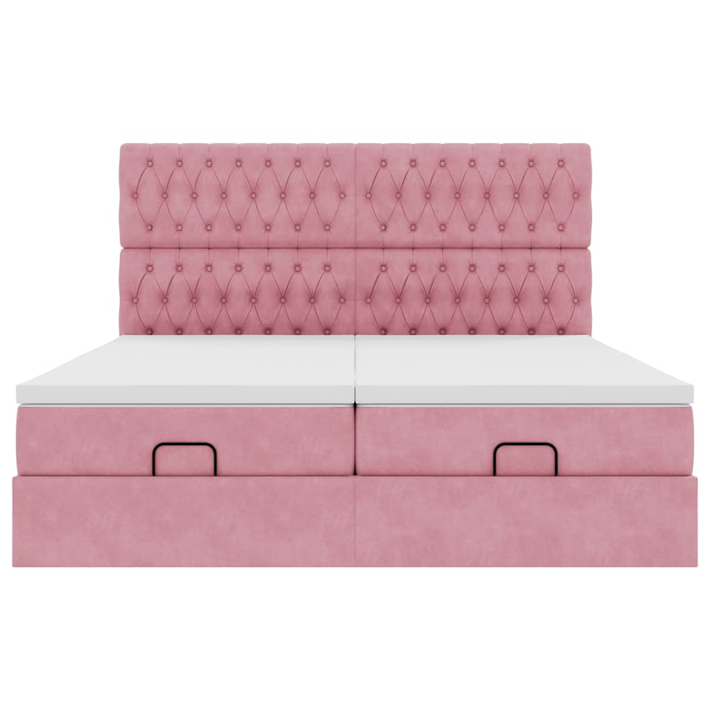 Cadre de lit ottoman avec matelas rose 160x200 cm velours - XIOS