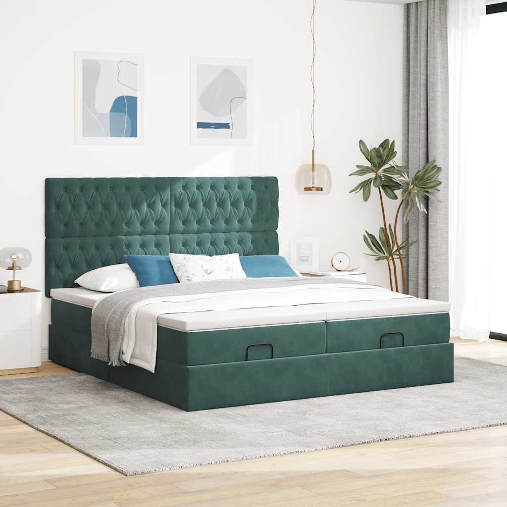 Cadre de lit ottoman avec matelas vert foncé 180x200cm velours - XIOS