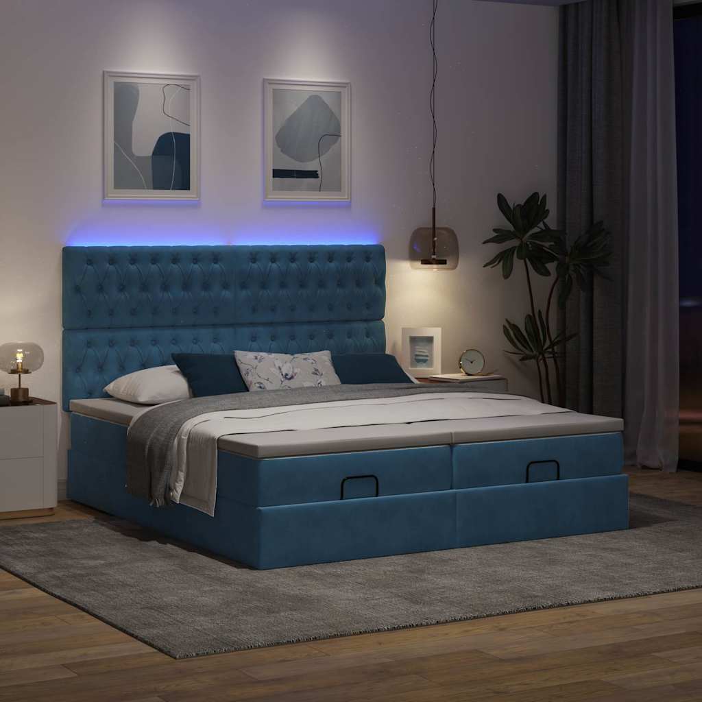 Cadre de lit ottoman avec matelas bleu foncé 180x200 cm velours - XIOS