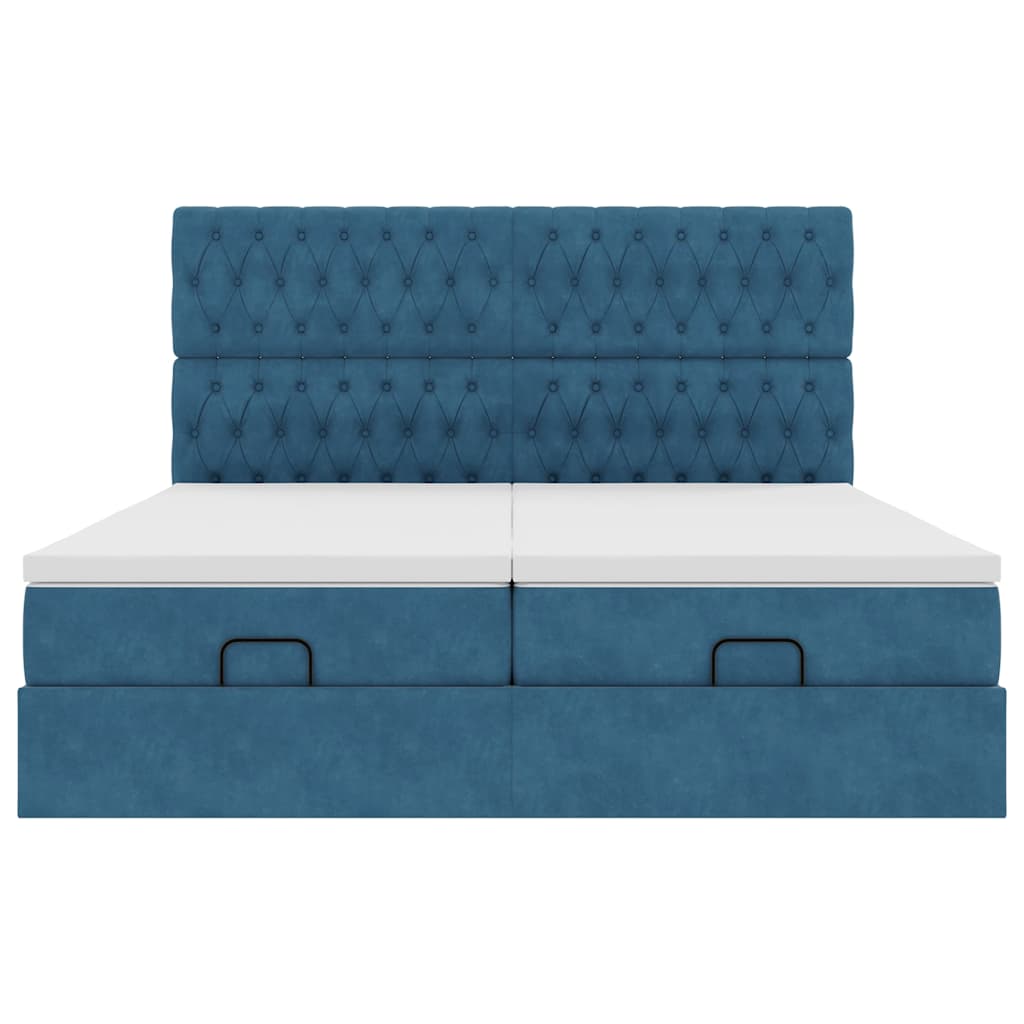 Cadre de lit ottoman avec matelas bleu foncé 180x200 cm velours - XIOS