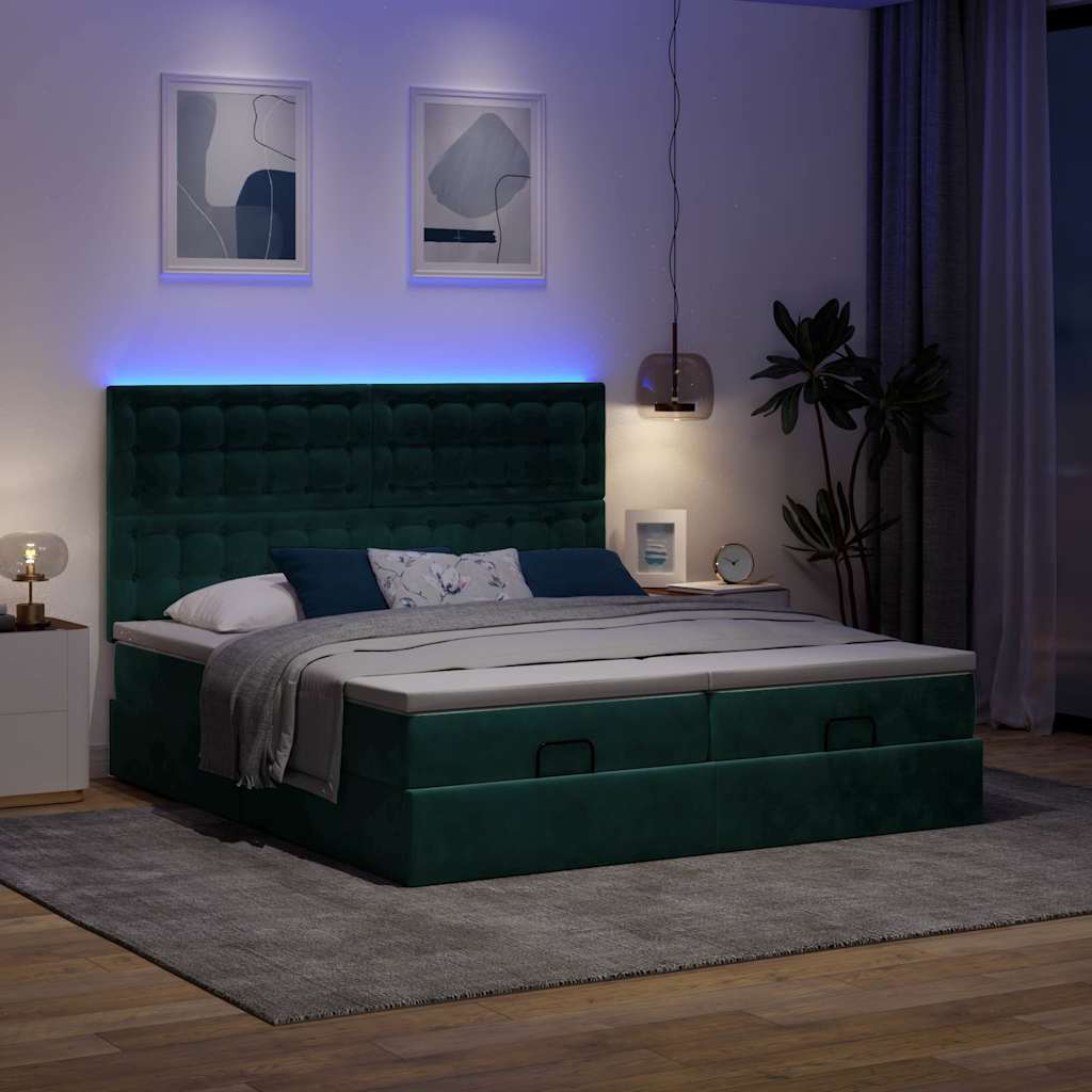 Cadre de lit ottoman avec matelas vert foncé 160x200 cm velours - XIOS