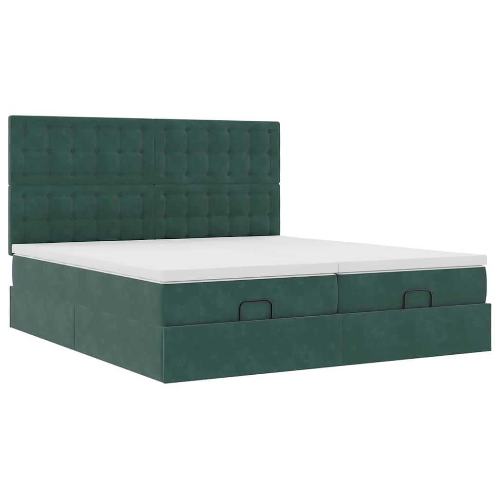 Cadre de lit ottoman avec matelas vert foncé 160x200 cm velours - XIOS