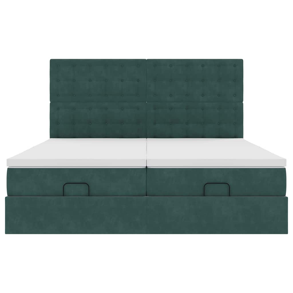 Cadre de lit ottoman avec matelas vert foncé 160x200 cm velours - XIOS