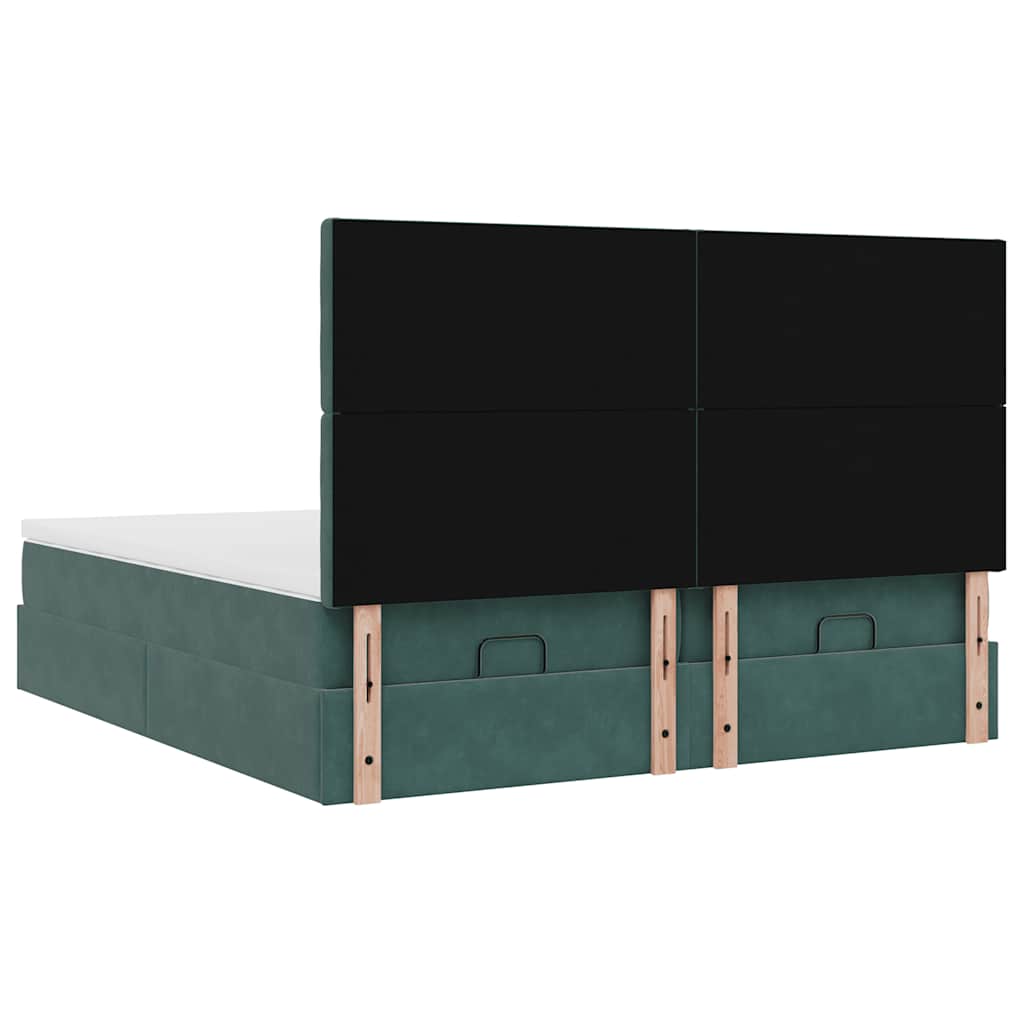 Cadre de lit ottoman avec matelas vert foncé 160x200 cm velours - XIOS