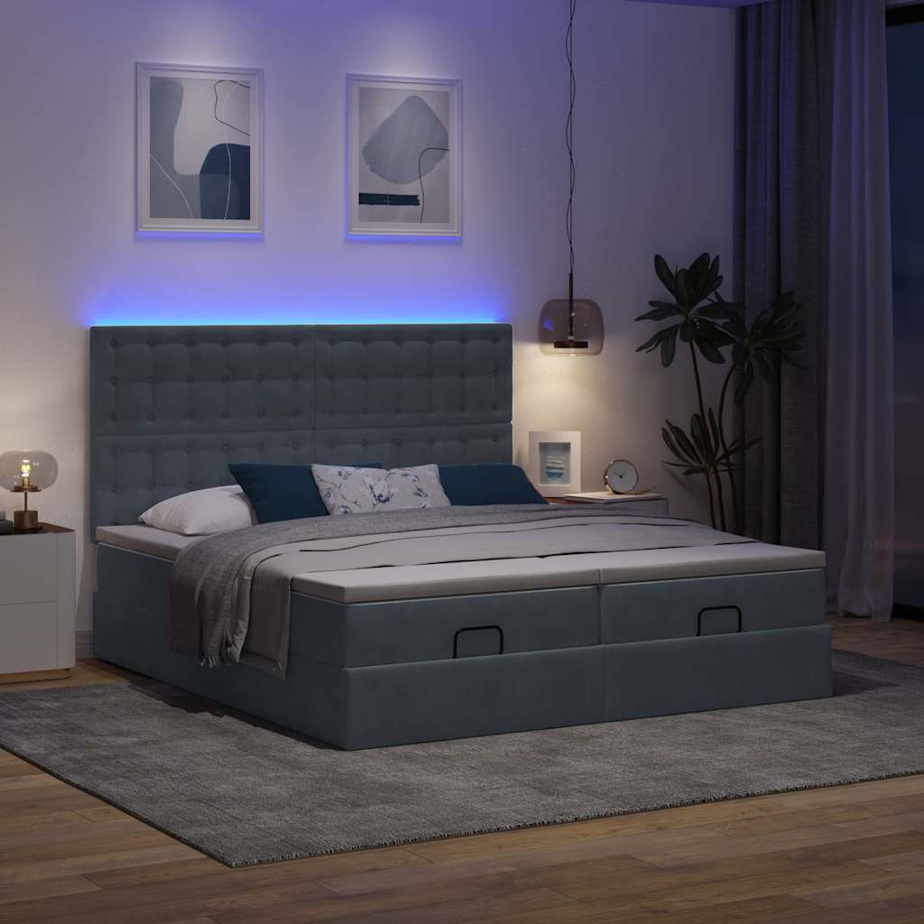 Cadre de lit ottoman avec matelas gris foncé 200x200 cm velours - XIOS