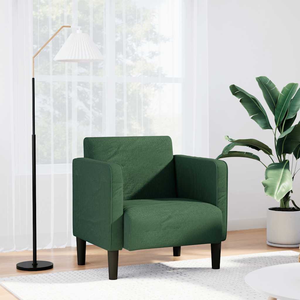 Canapé-chaise accoudoirs vert foncé 54 cm tissu velours côtelé - XIOS