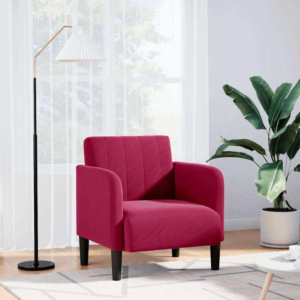 Fauteuil avec accoudoirs rouge bordeaux 54 cm velours