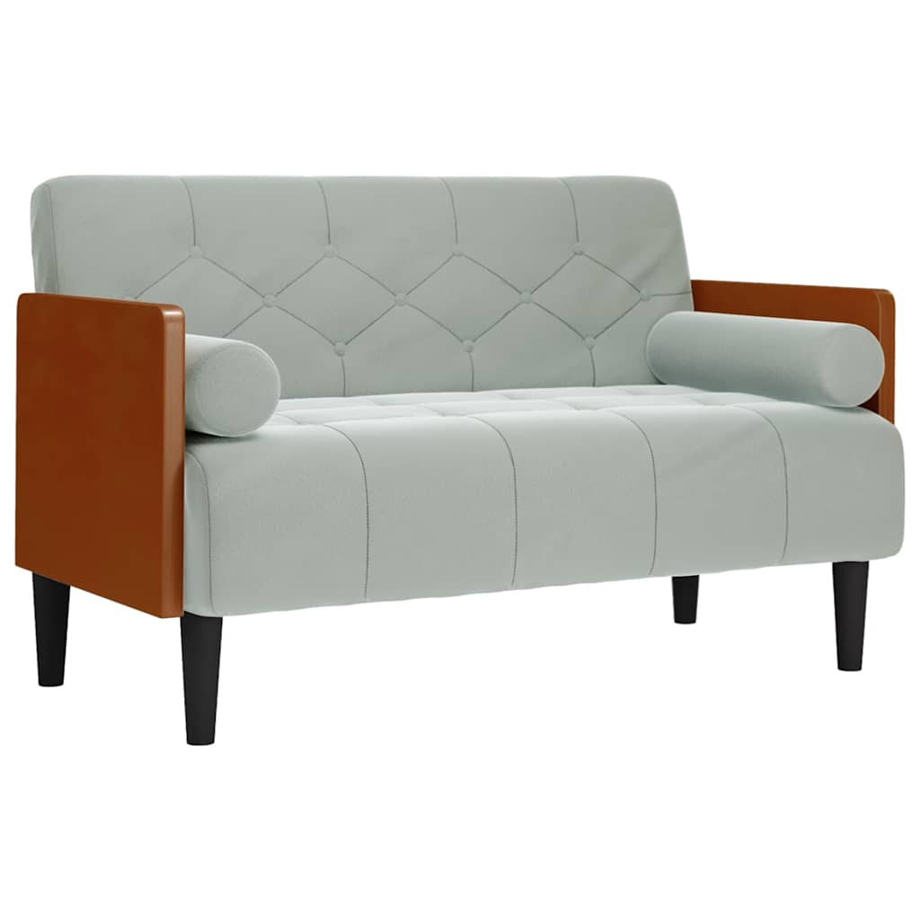 Canapé deux places avec coussins cylindriques gris clair 110 cm velours - XIOS