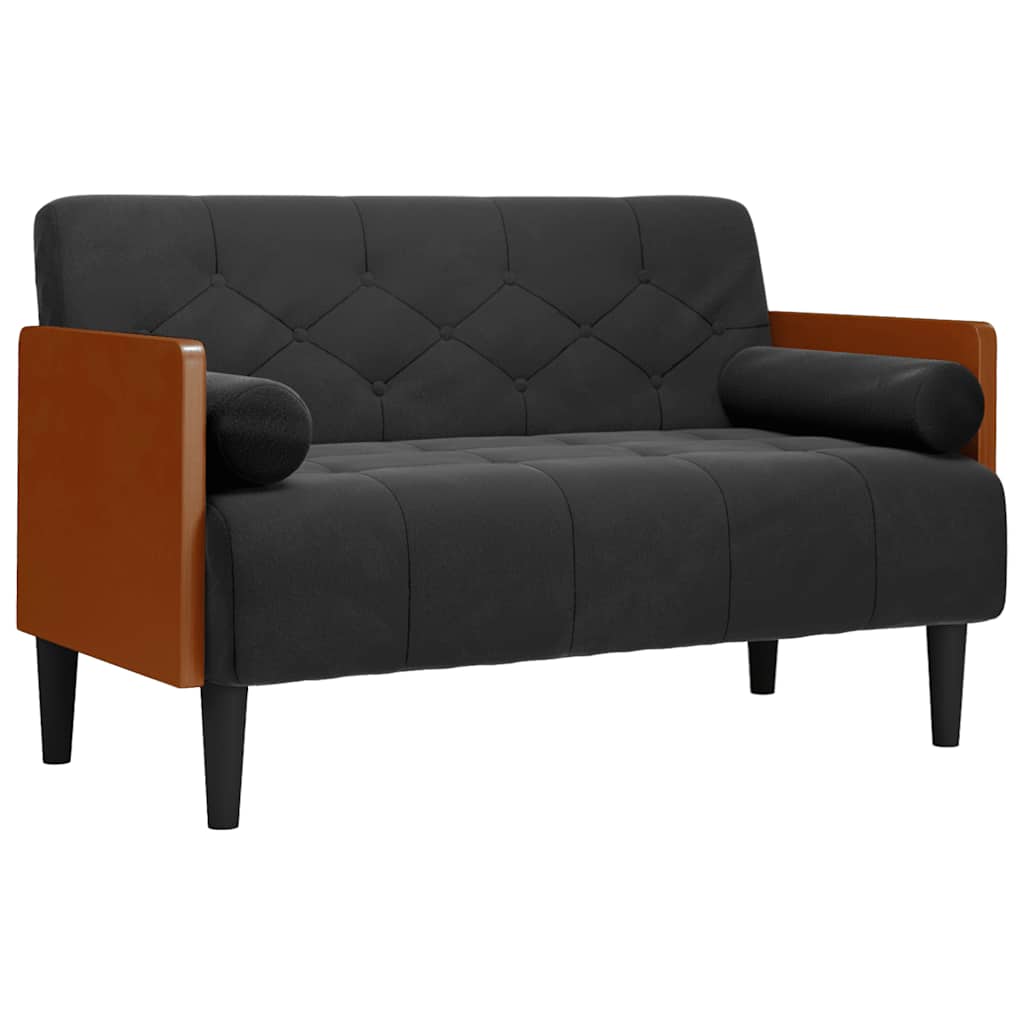 Canapé deux places avec coussins cylindriques velours noir 110 cm - XIOS