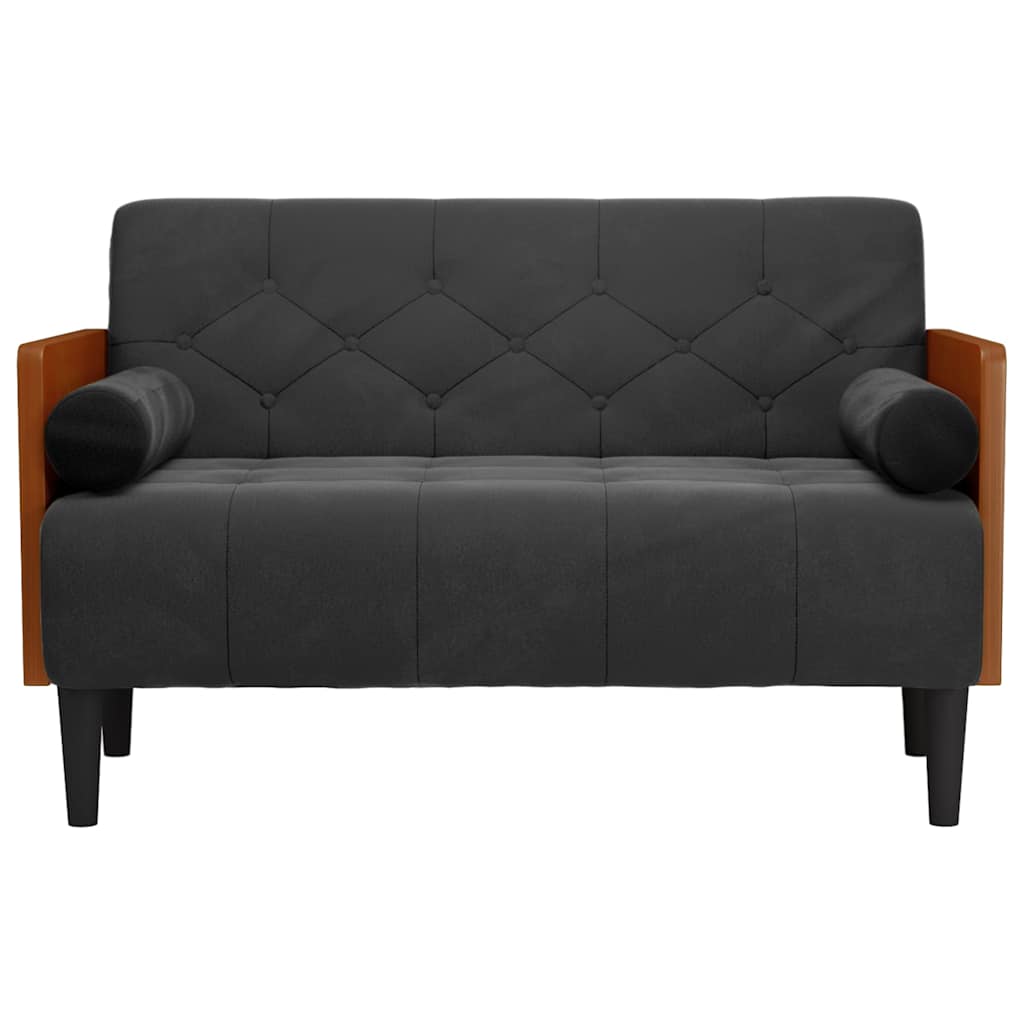 Canapé deux places avec coussins cylindriques velours noir 110 cm - XIOS
