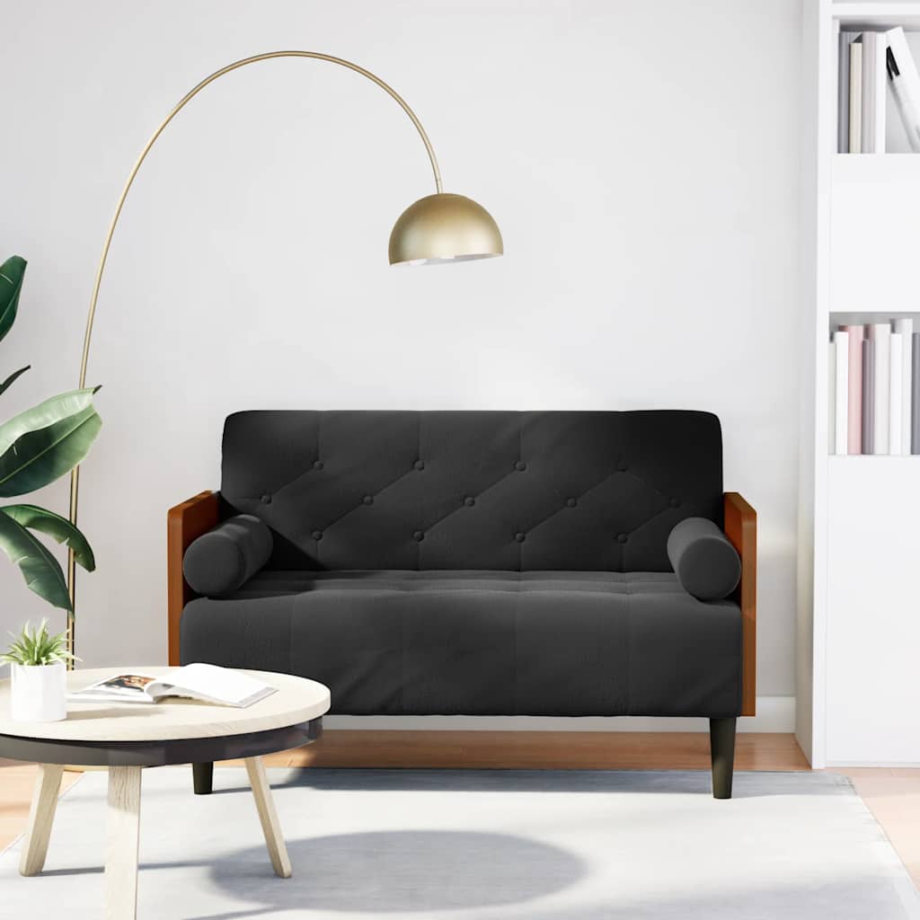Canapé deux places avec coussins cylindriques velours noir 110 cm - XIOS
