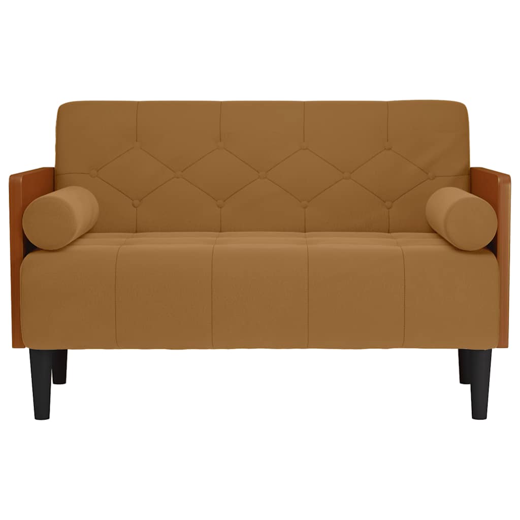 Canapé deux places avec coussins cylindriques velours marron 110 cm - XIOS