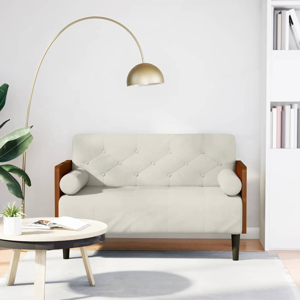 Canapé deux places avec coussins cylindriques couleur crème 110 cm velours - XIOS
