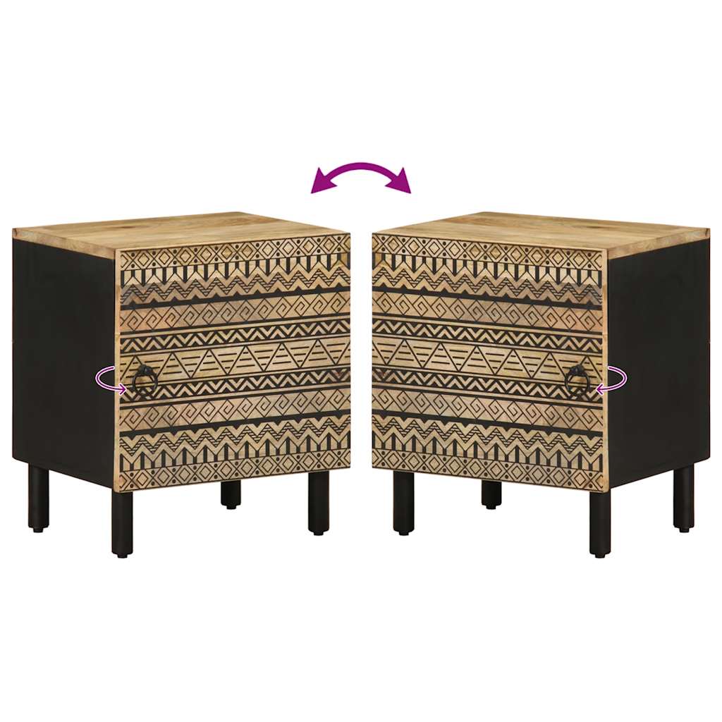 Table de chevet noir 40x33,5x46 cm bois de manguier massif brut - XIOS