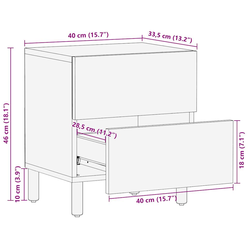 Table de chevet noir 40x33,5x46 cm bois de manguier massif brut - XIOS