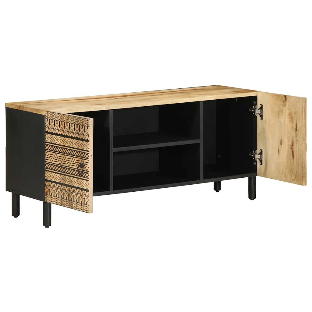 Meuble TV noir 105x33,5x46 cm bois massif manguier brut - XIOS