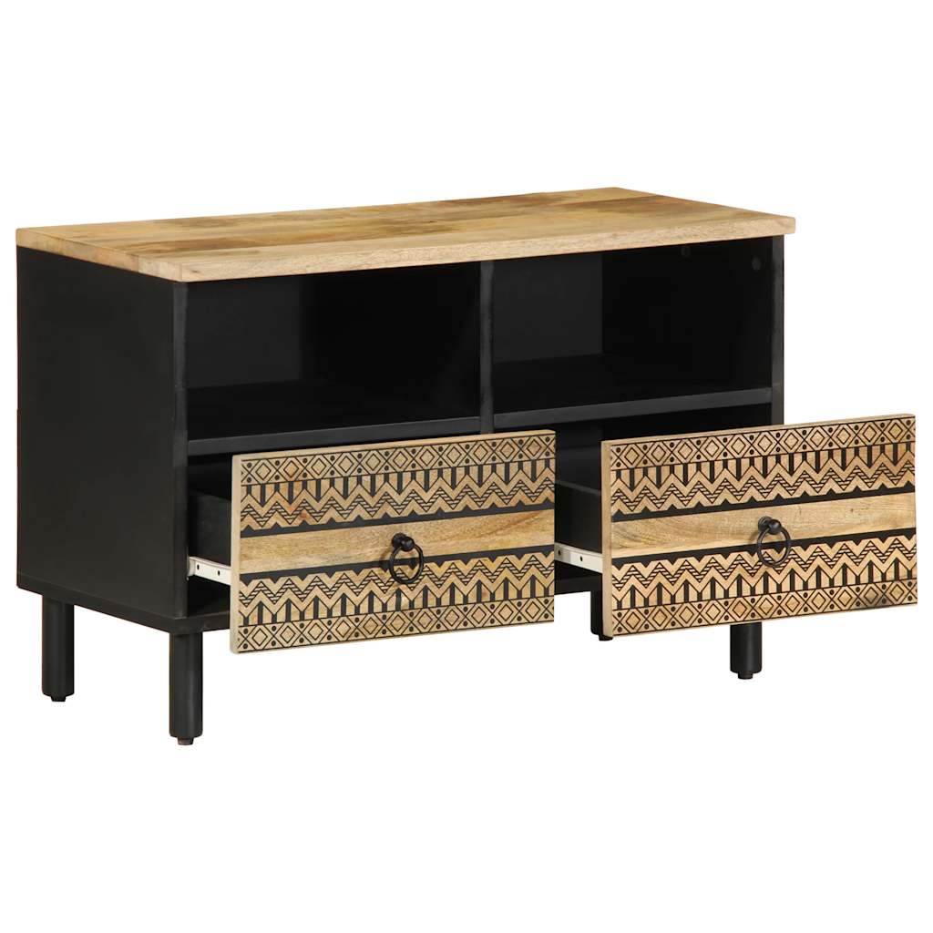 Meuble TV noir 70x33,5x46 cm bois massif manguier brut - XIOS