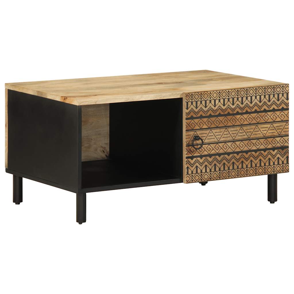 Table basse noir 80x50x40 cm bois de manguier massif brut - XIOS
