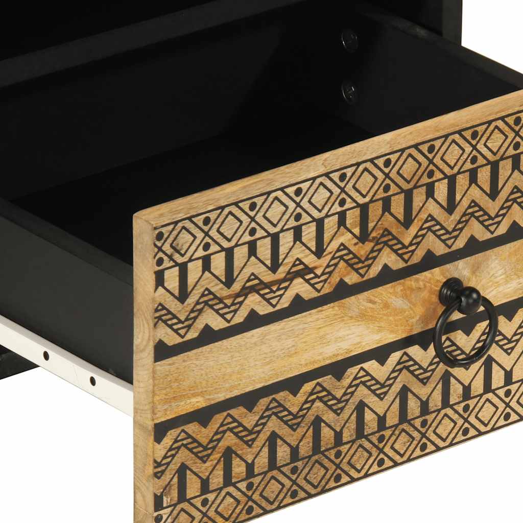 Table de chevet noir 40x33x46 cm bois de manguier massif brut - XIOS