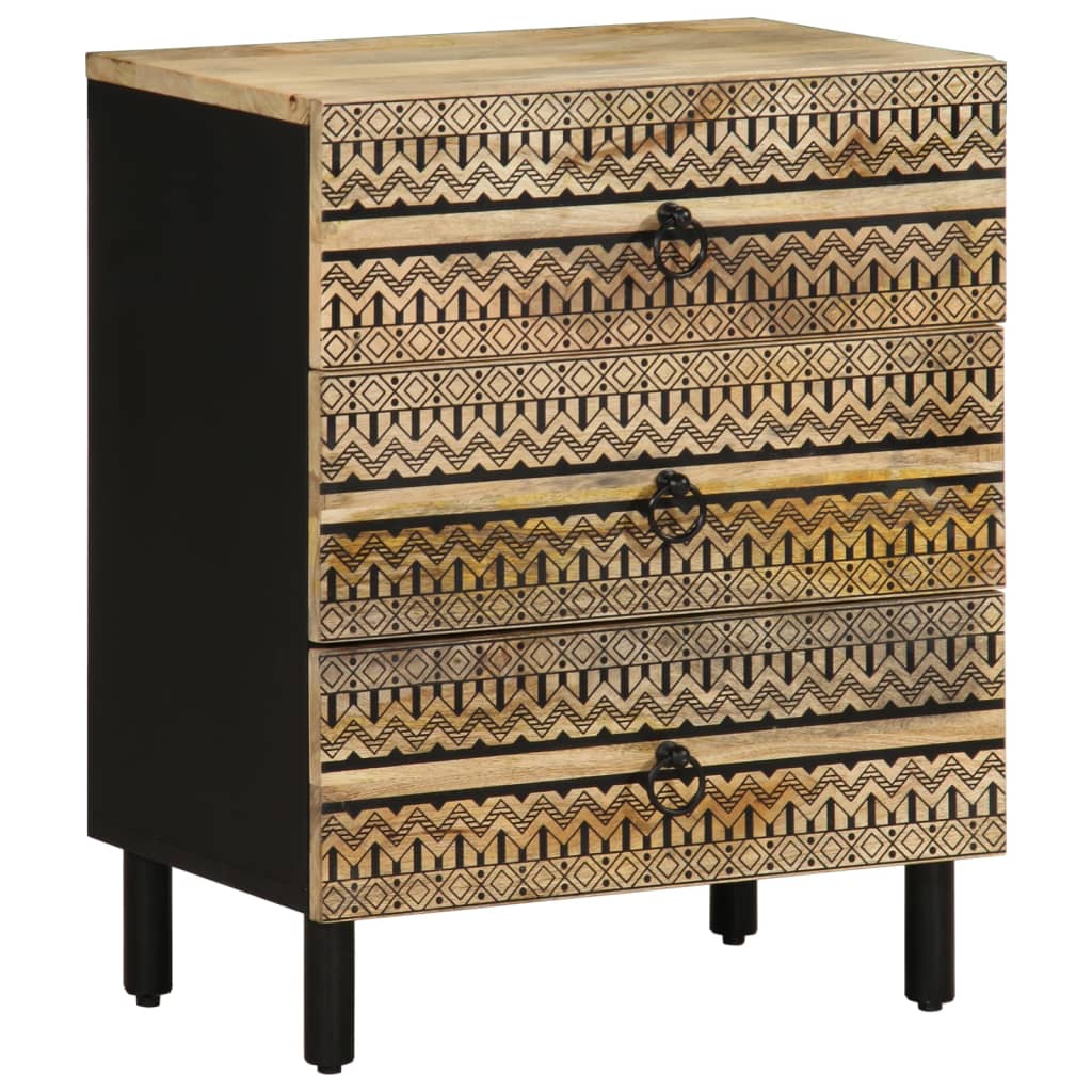 Table de chevet noir 50x33x62 cm bois de manguier massif brut - XIOS