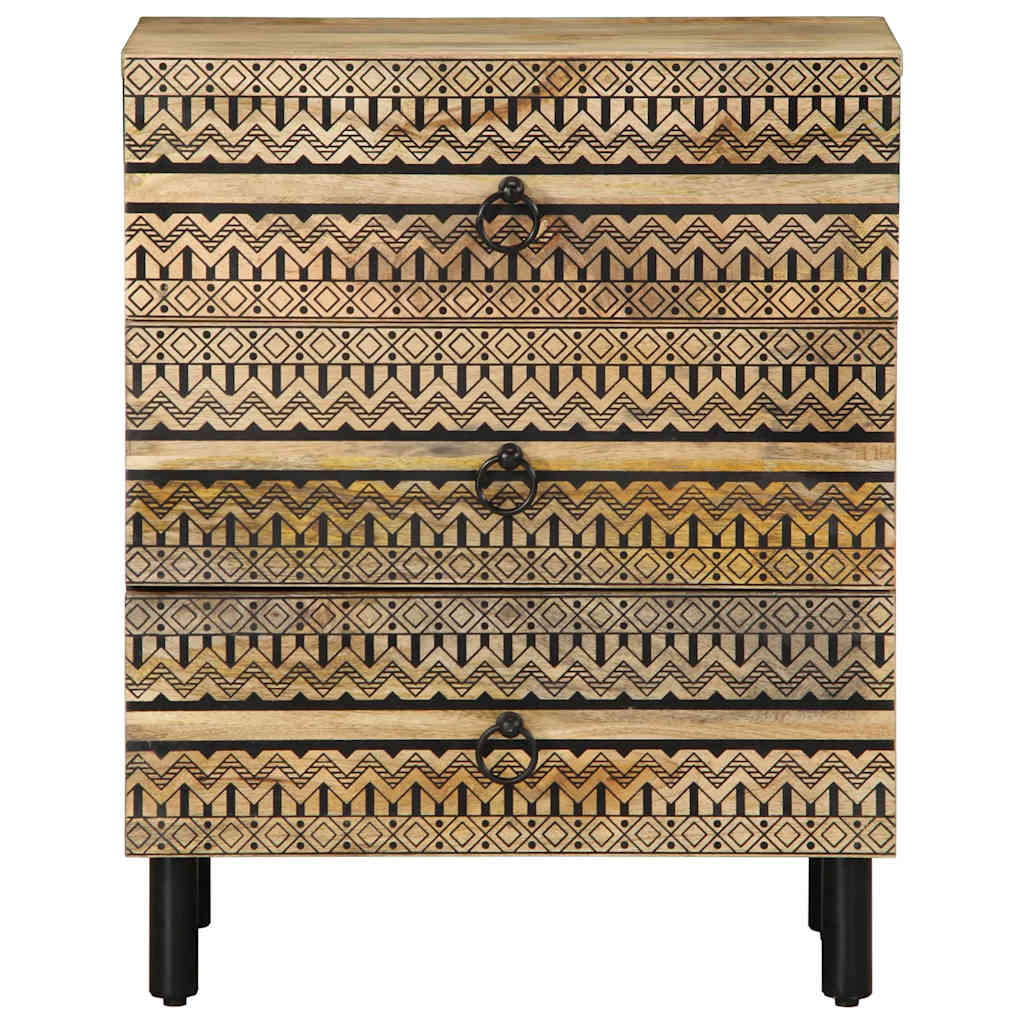 Table de chevet noir 50x33x62 cm bois de manguier massif brut - XIOS